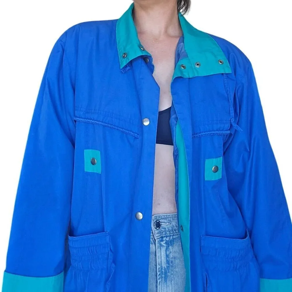 Vintage 80s 90s Current Seen Blue Teal Green Windbreaker Jacket Mens Size Medium